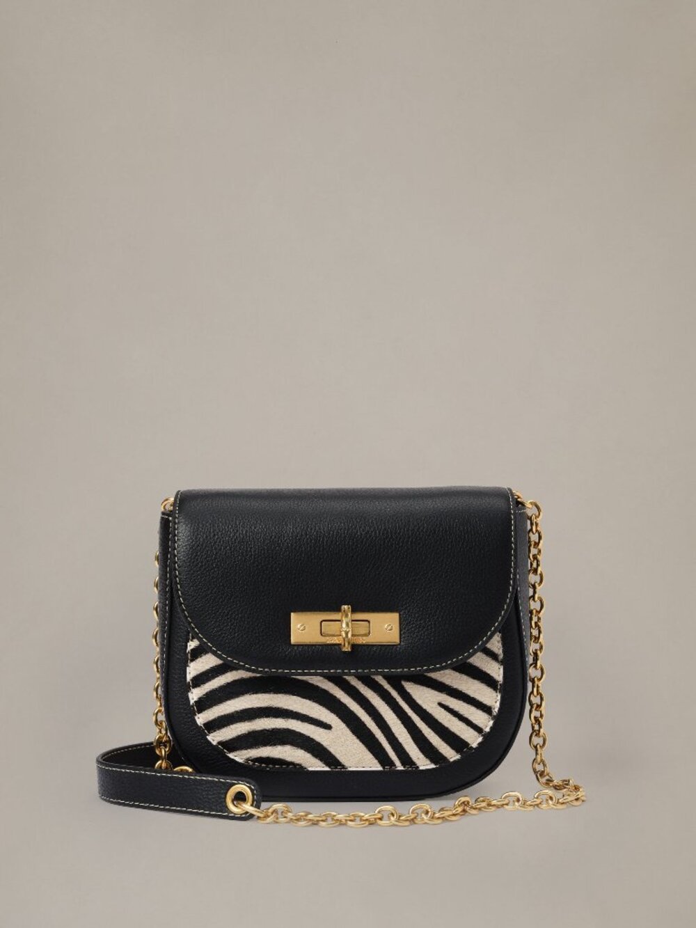 J McLaughlin The Waverly Leather Handbag in Zebra Stripes - Black/Off White NEW